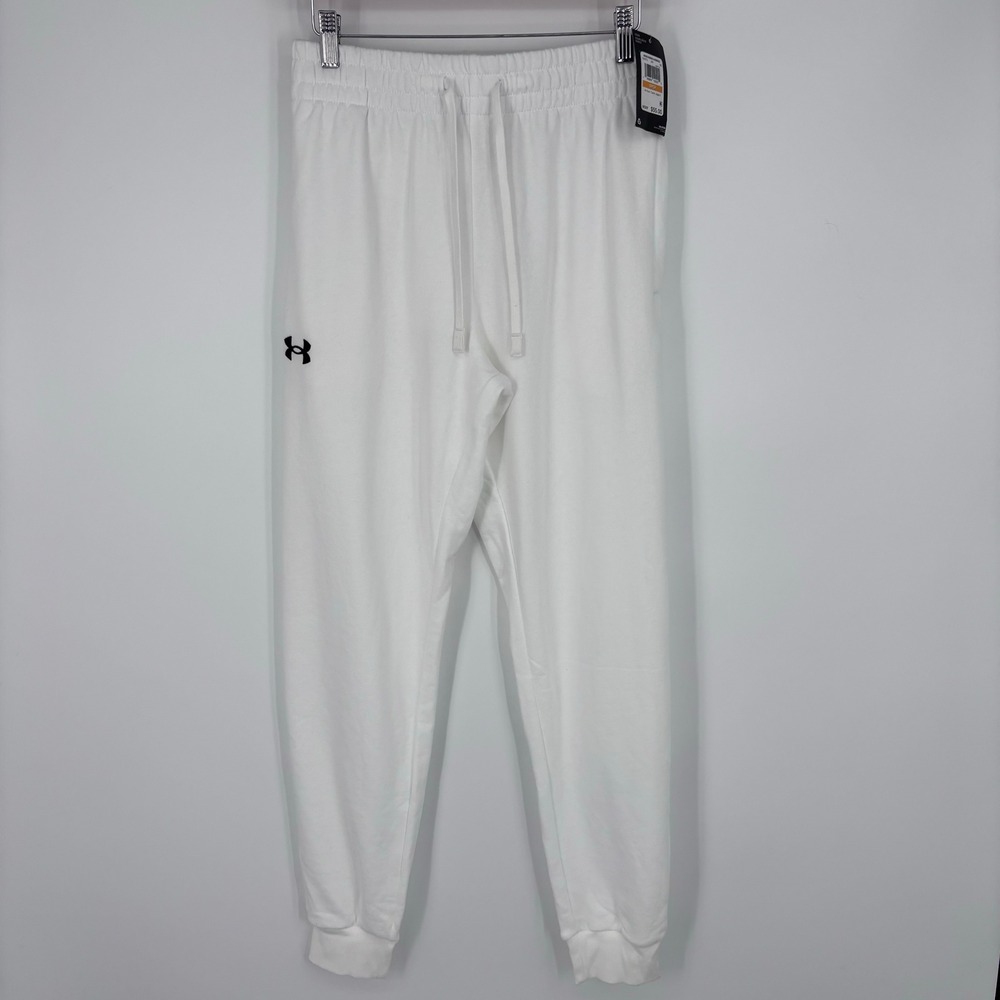 Under Armour UA Rival Fleece Joggers Mens Small White Athletic Sweatpants